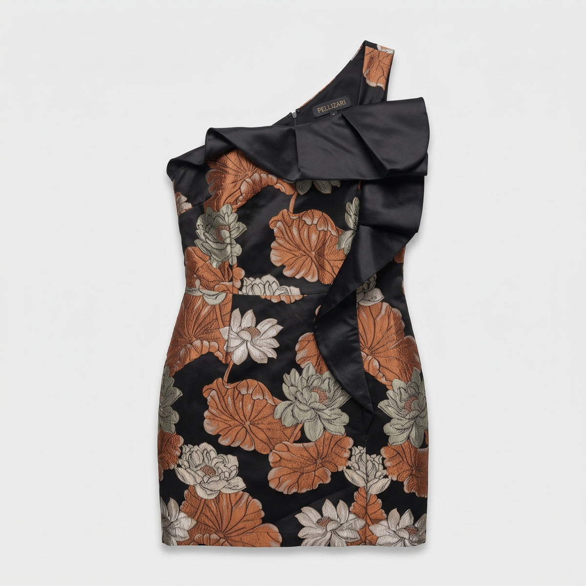 Floral Jacquard One-Shoulder Dress