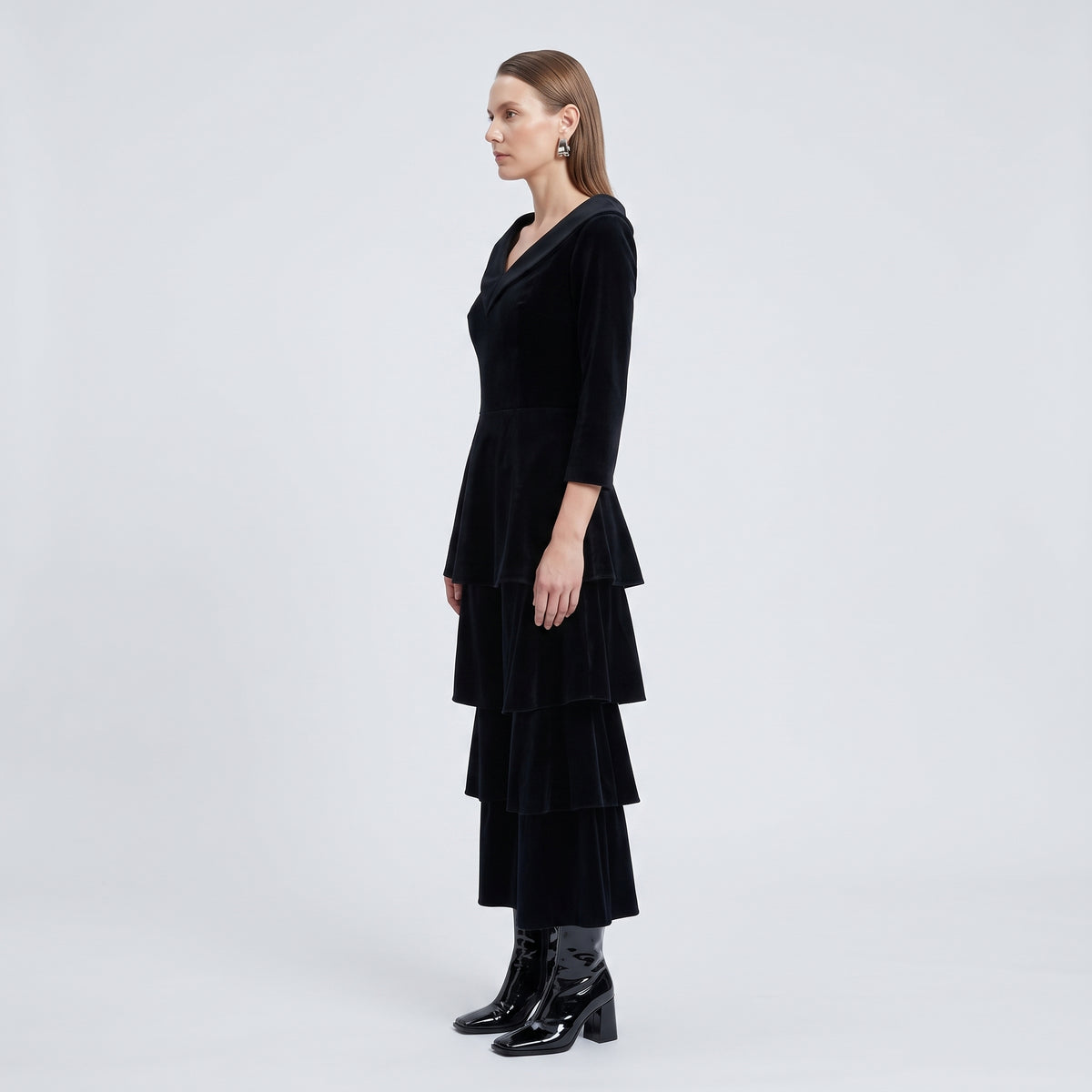 Black Tiered Velvet Jumpsuit