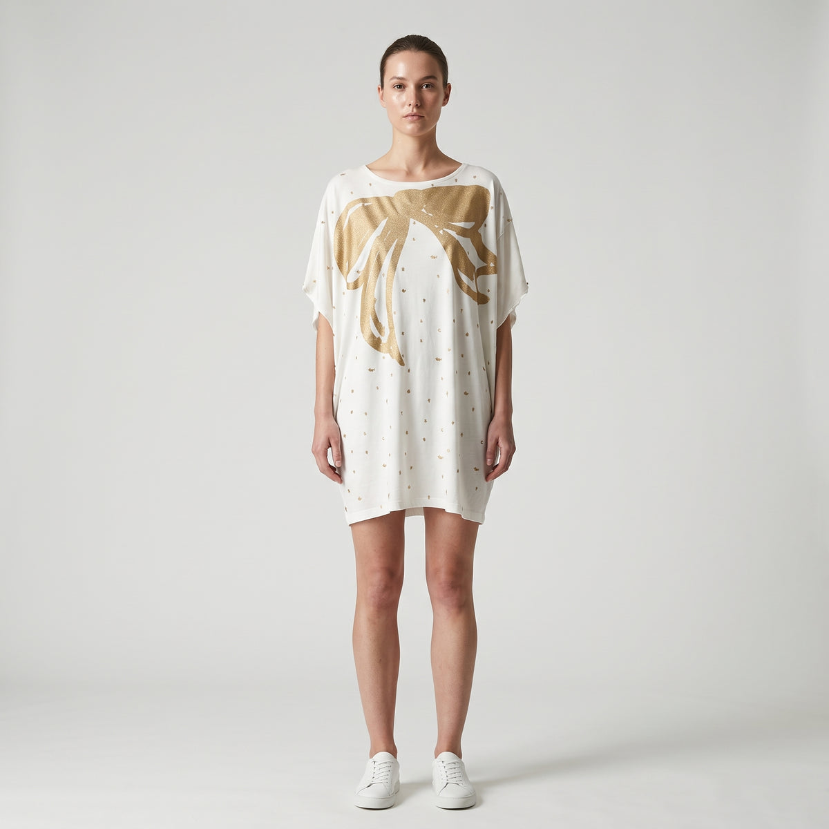 Metallic Bow Embellished Cotton Tee