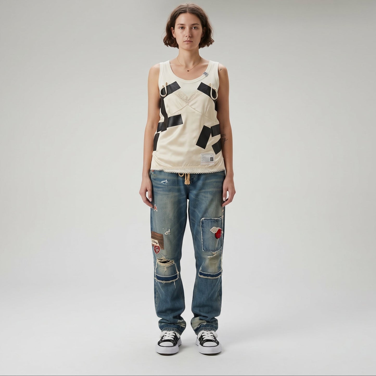 Layered Satin Graphic Tank Top