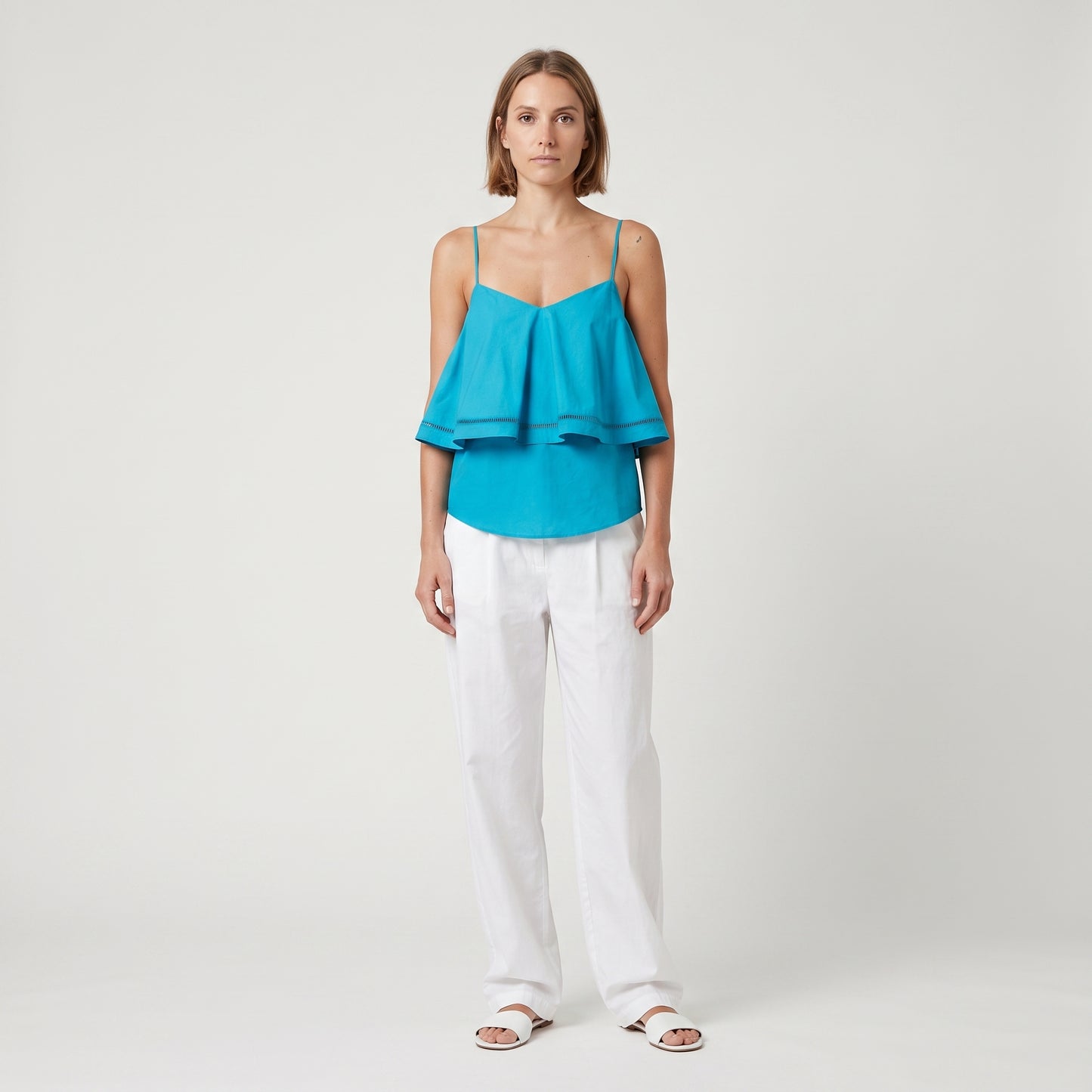 Blue Ruffled Spaghetti Strap Top