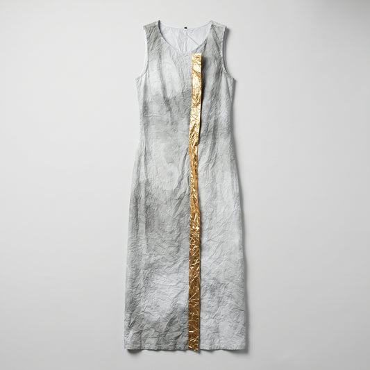 Crinkled Gold Detail Midi Dress