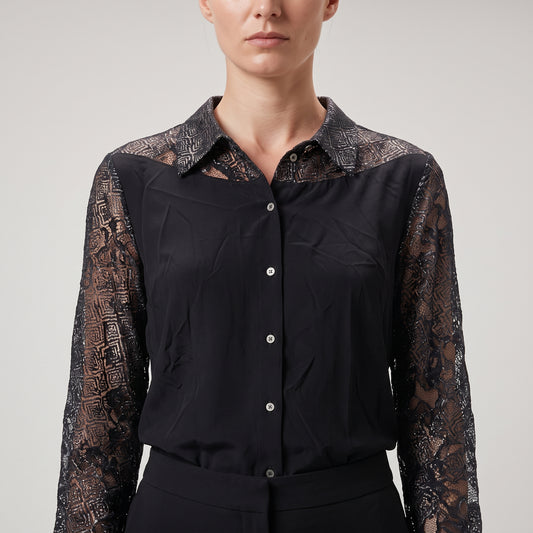Elegant Lace Panel Button-Down Shirt