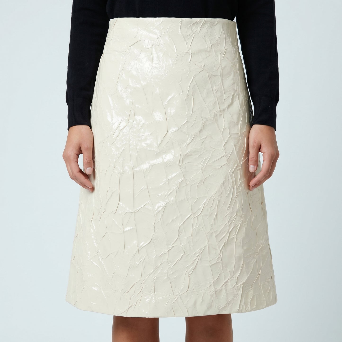 Crinkled Patent A Line Skirt