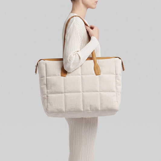 Quilted Linen Blend Tote Bag