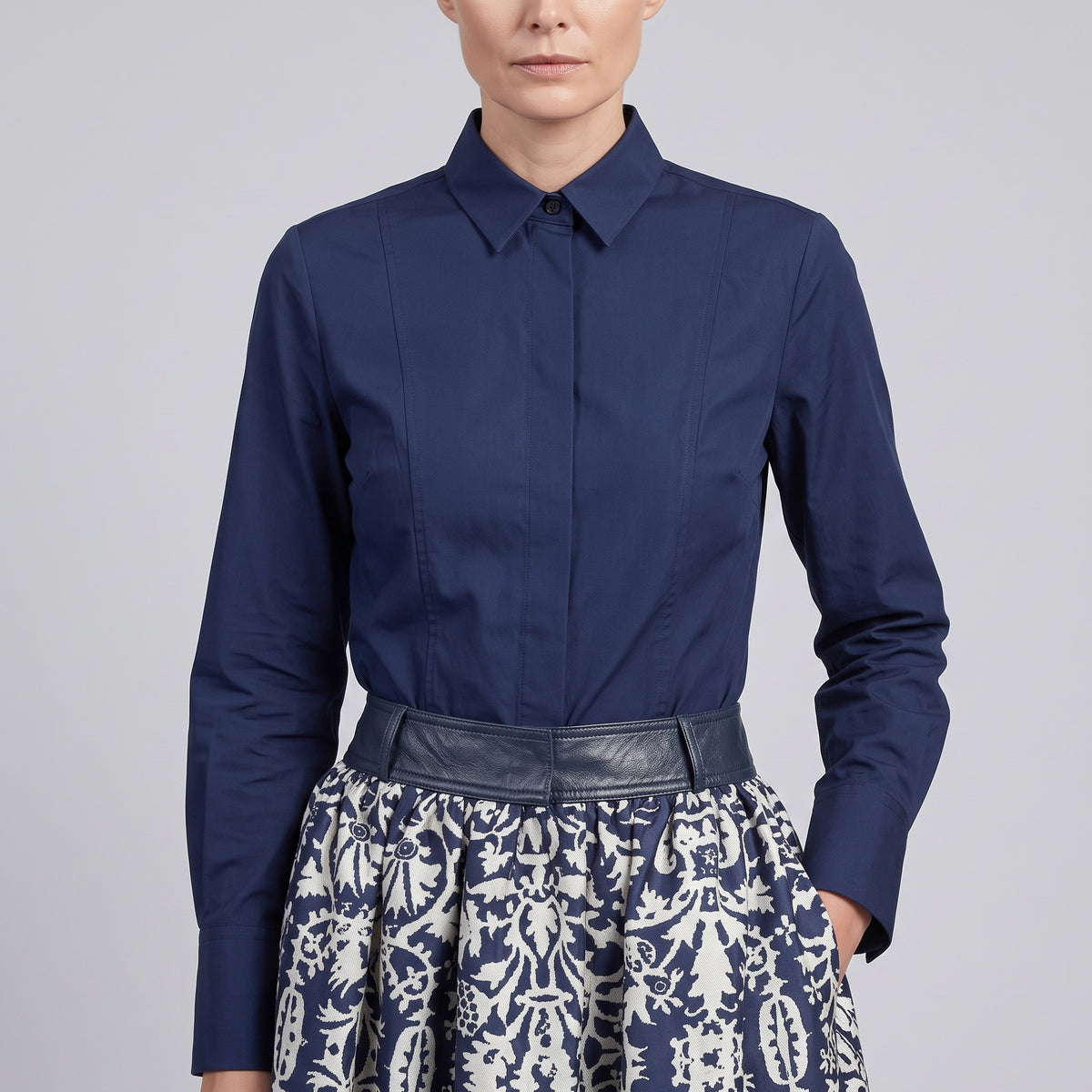 Damask Print Pleated Midi Skirt