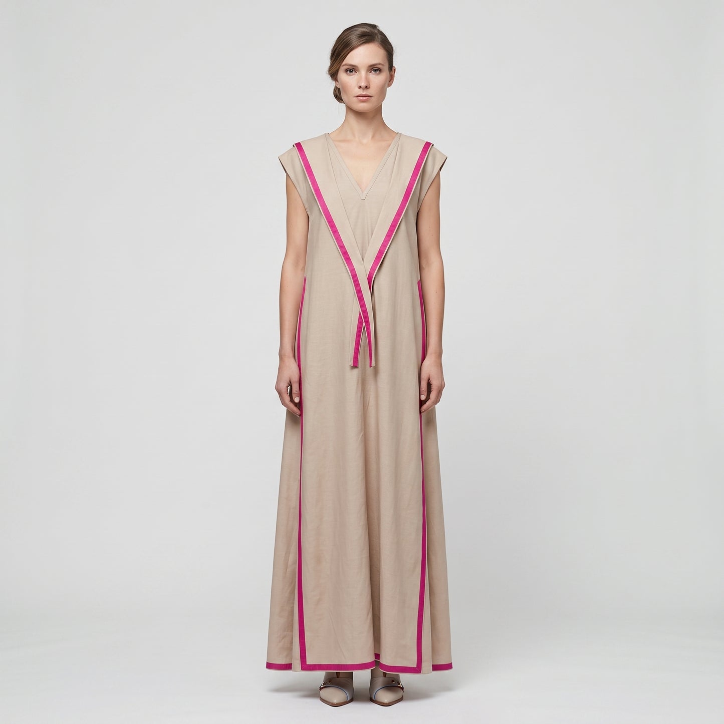 Beige V-Neck Linen Tunic