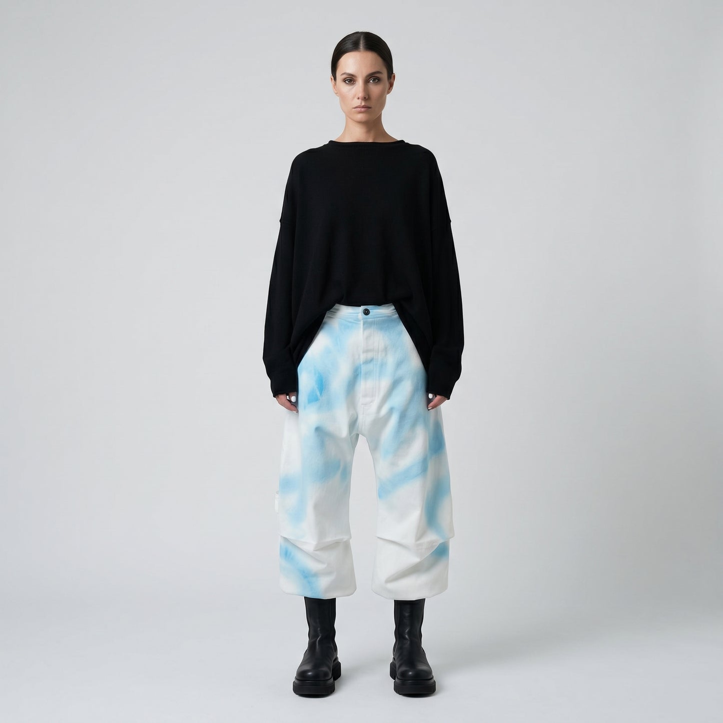 Tie-Dye Wide-Leg Cropped Trousers