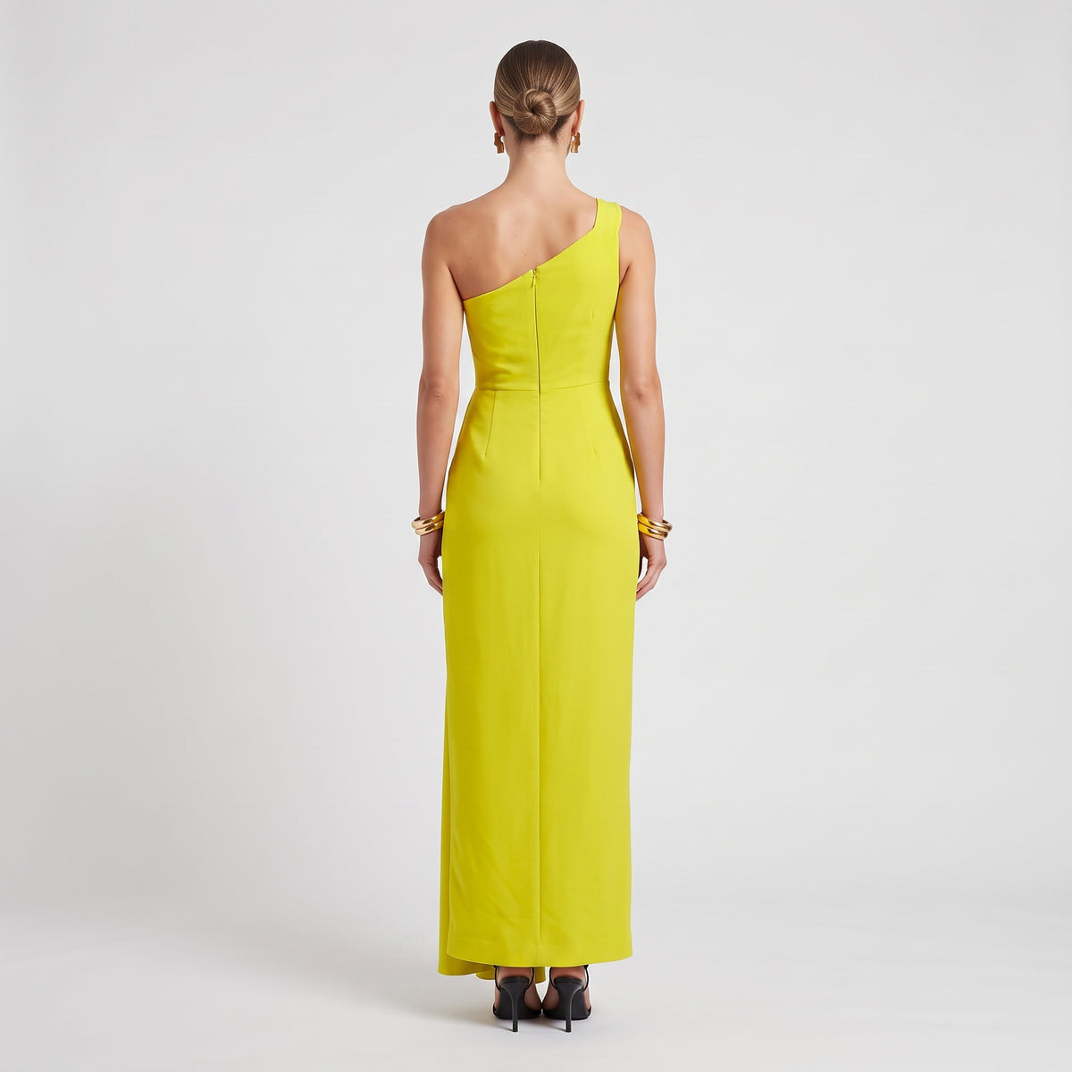 One-Shoulder Chartreuse Midi Dress