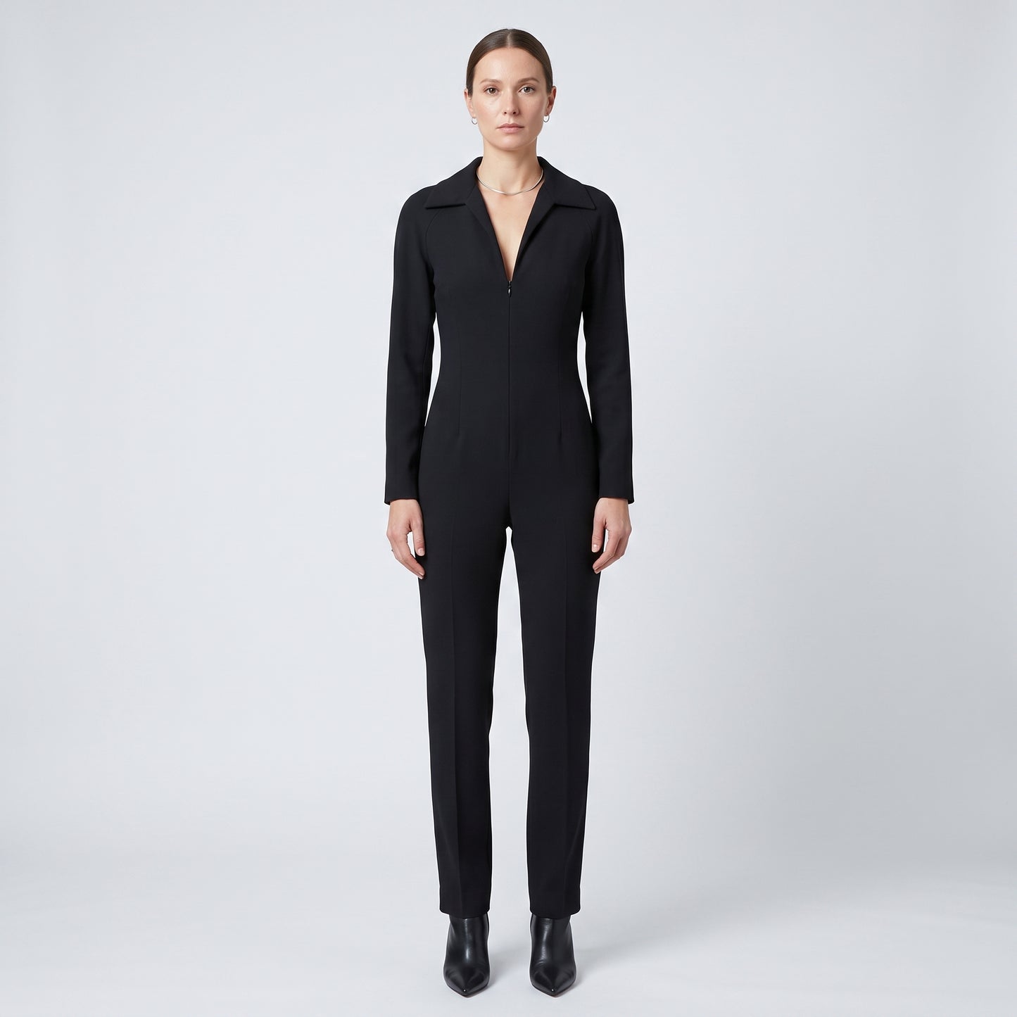 Tailored Black Collared Jumpsuit
