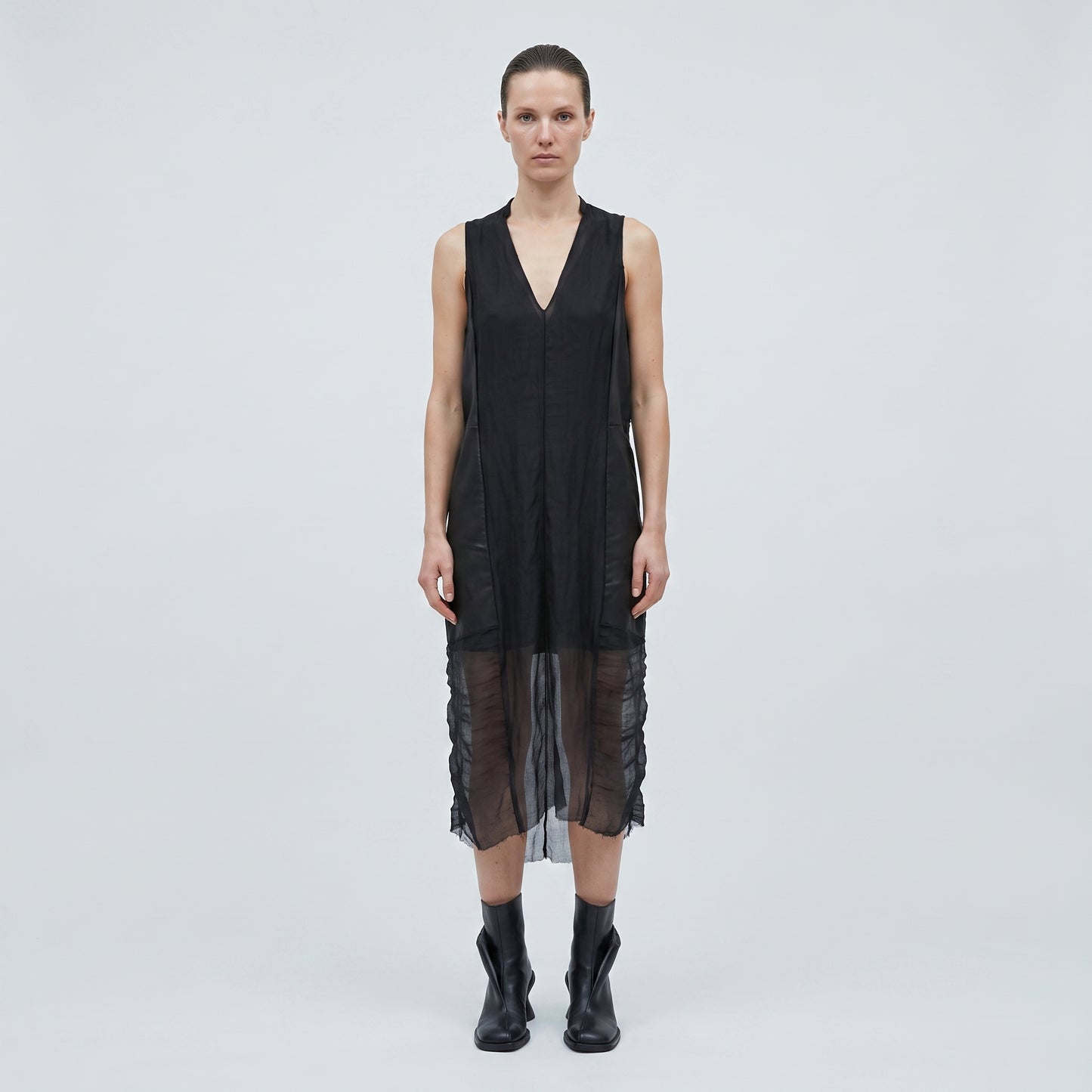 Sleeveless Ruched Panel Shift Dress