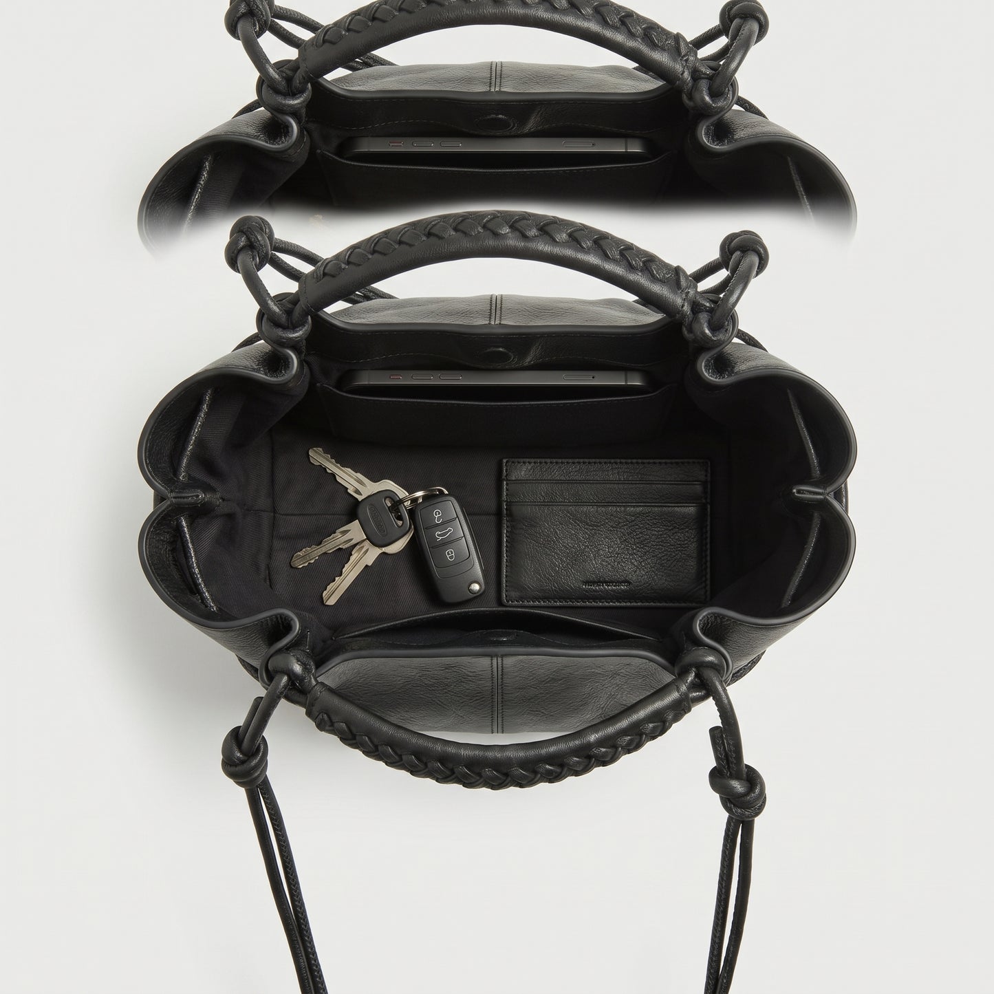 Braided Leather Ruched Mini Bag