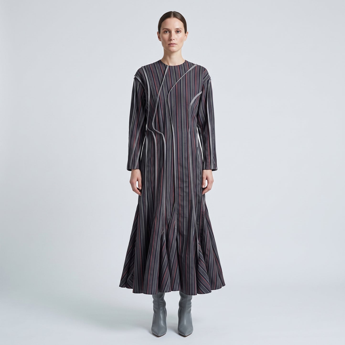 Architectural Striped Midi Dress