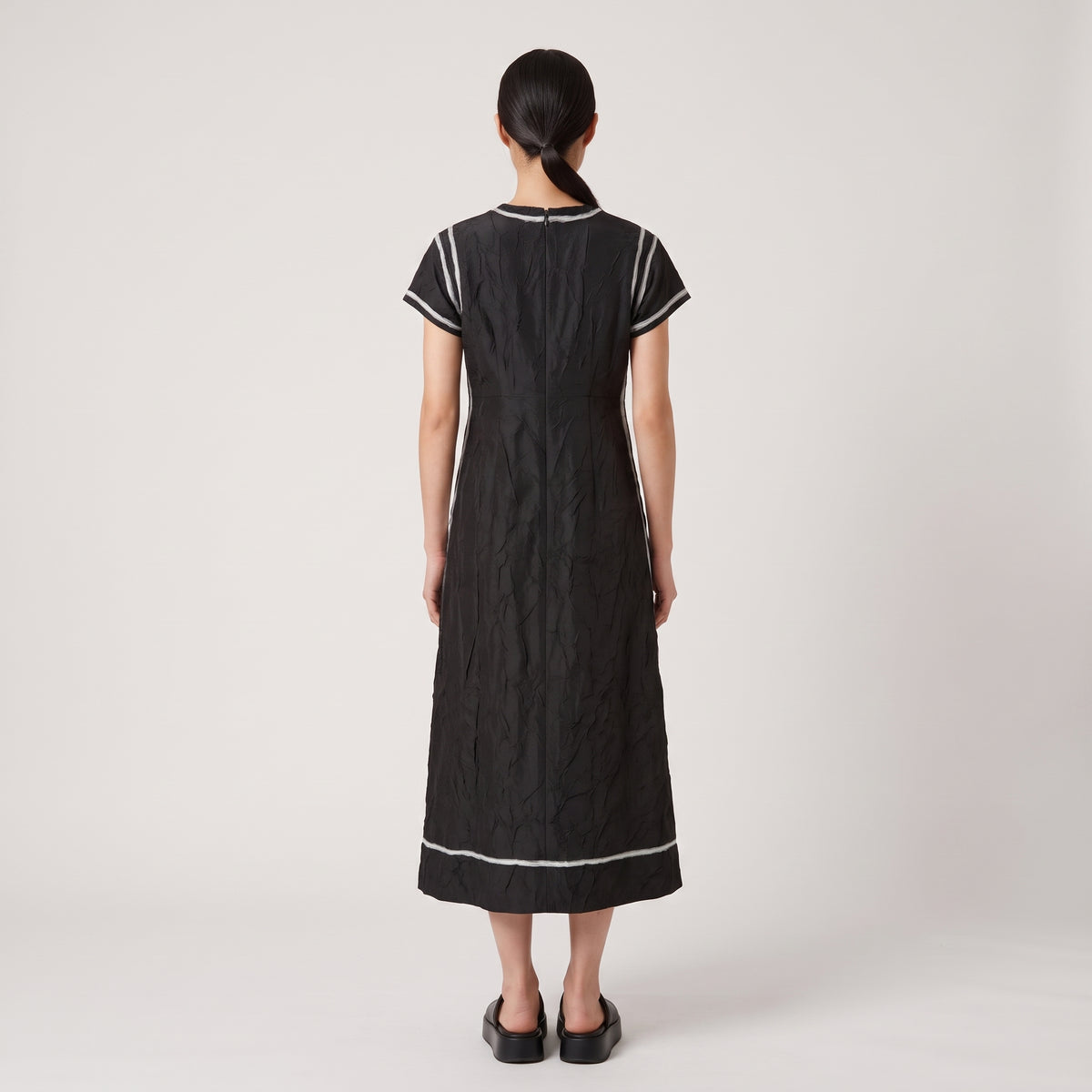 Embroidered Contrast Trim Midi Dress