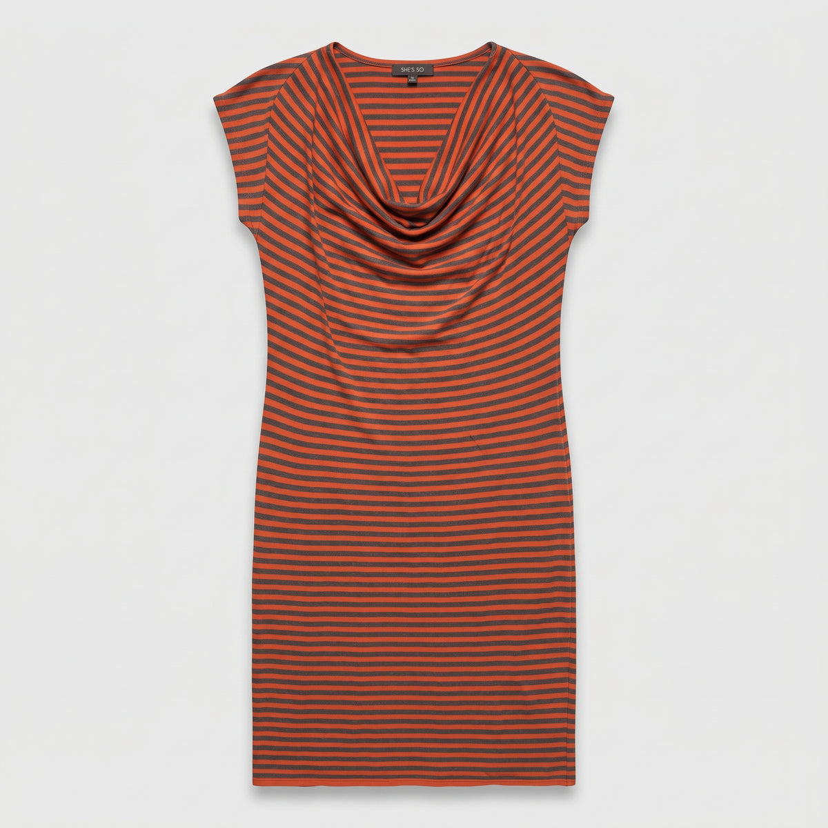 Striped Cowl Neck Jersey Dress