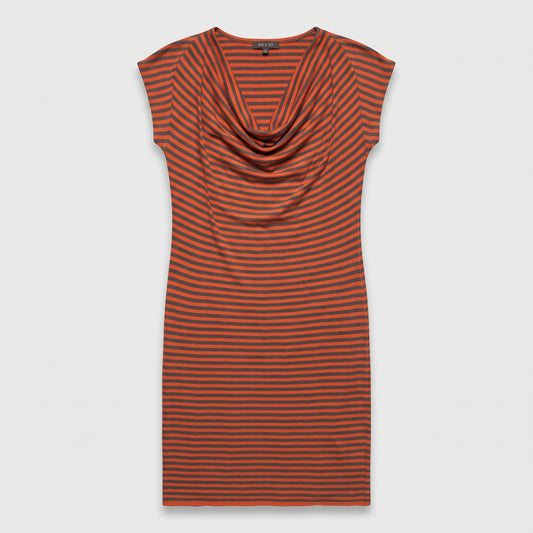 Striped Cowl Neck Jersey Dress