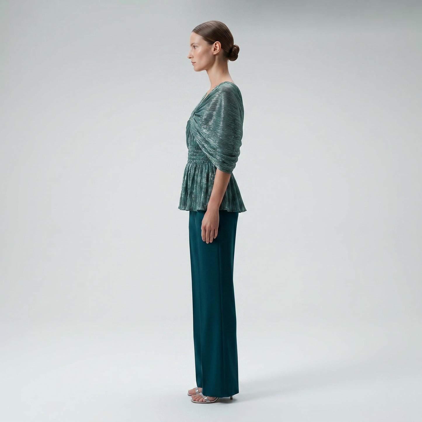 Metallic Pleated Flutter Sleeve Top