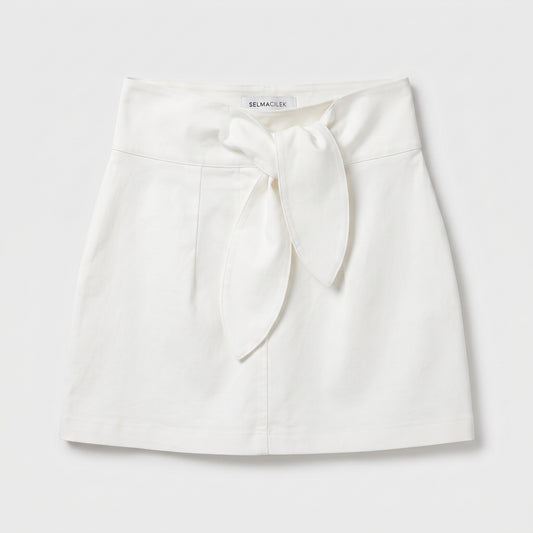 High-Waisted White Tie Mini