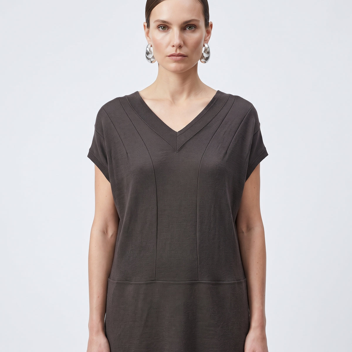 Structured V-Neck Knit Tunic