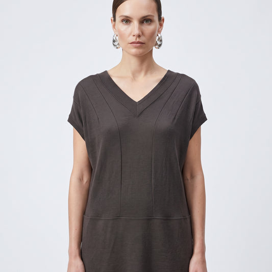 Structured V-Neck Knit Tunic