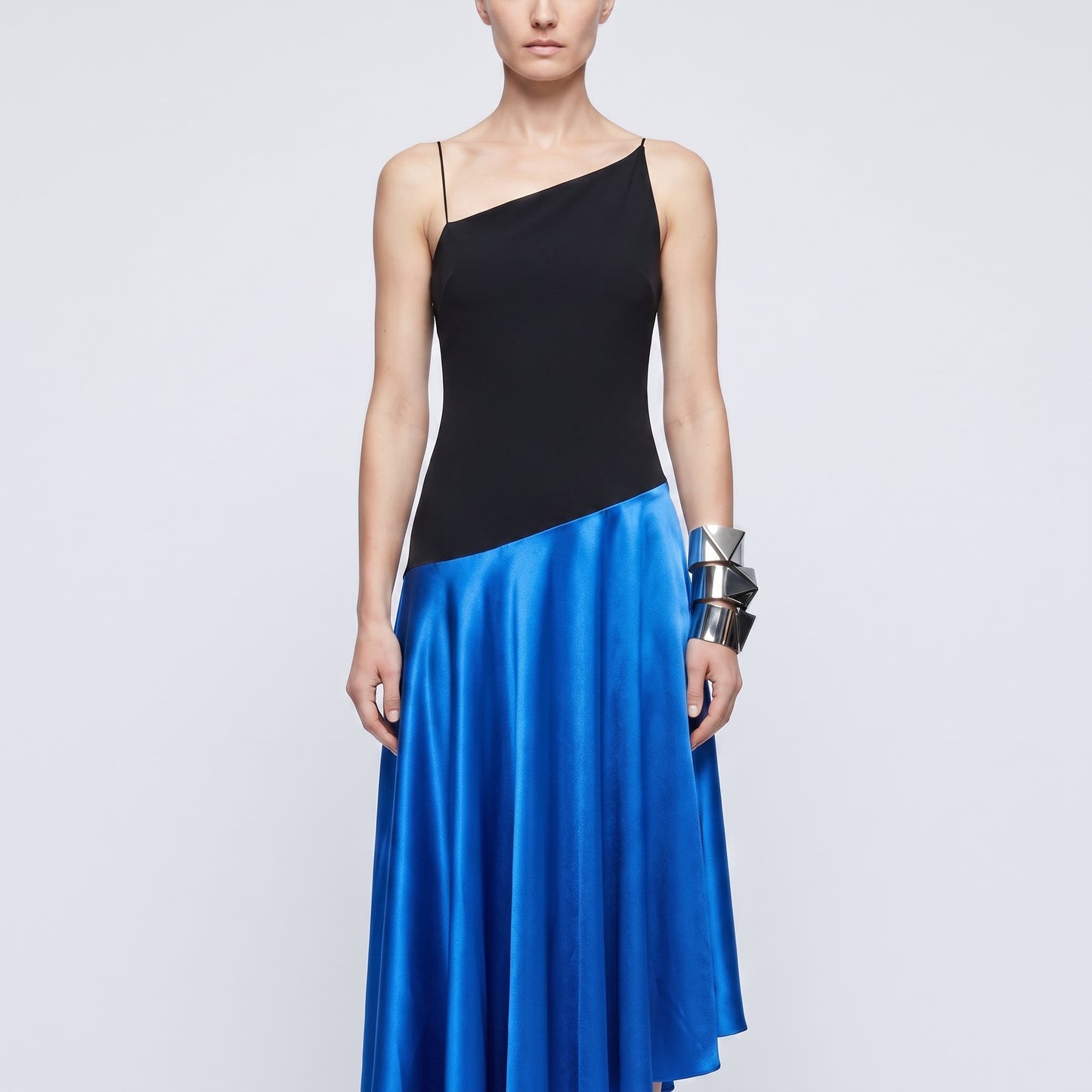 One-Shoulder Contrast Hem Dress