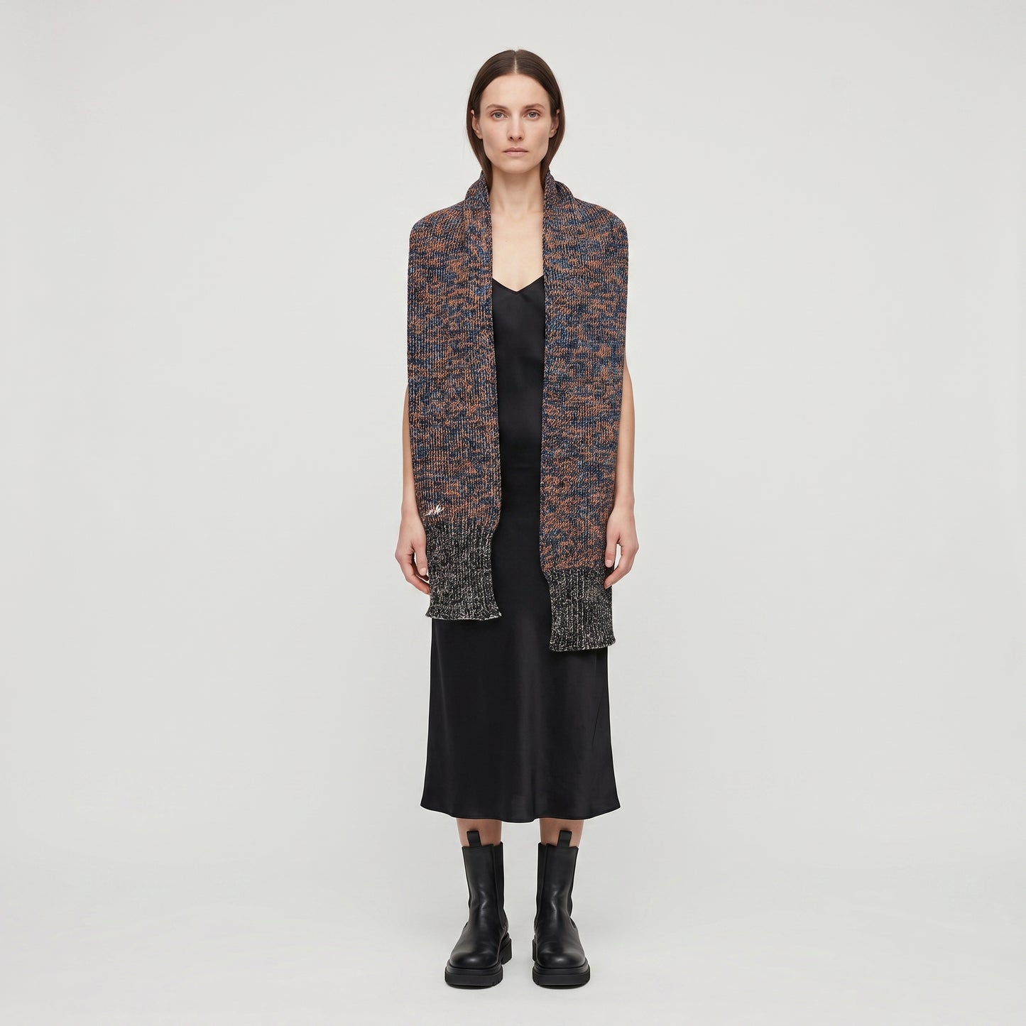 Marled Knit Ribbed Scarf
