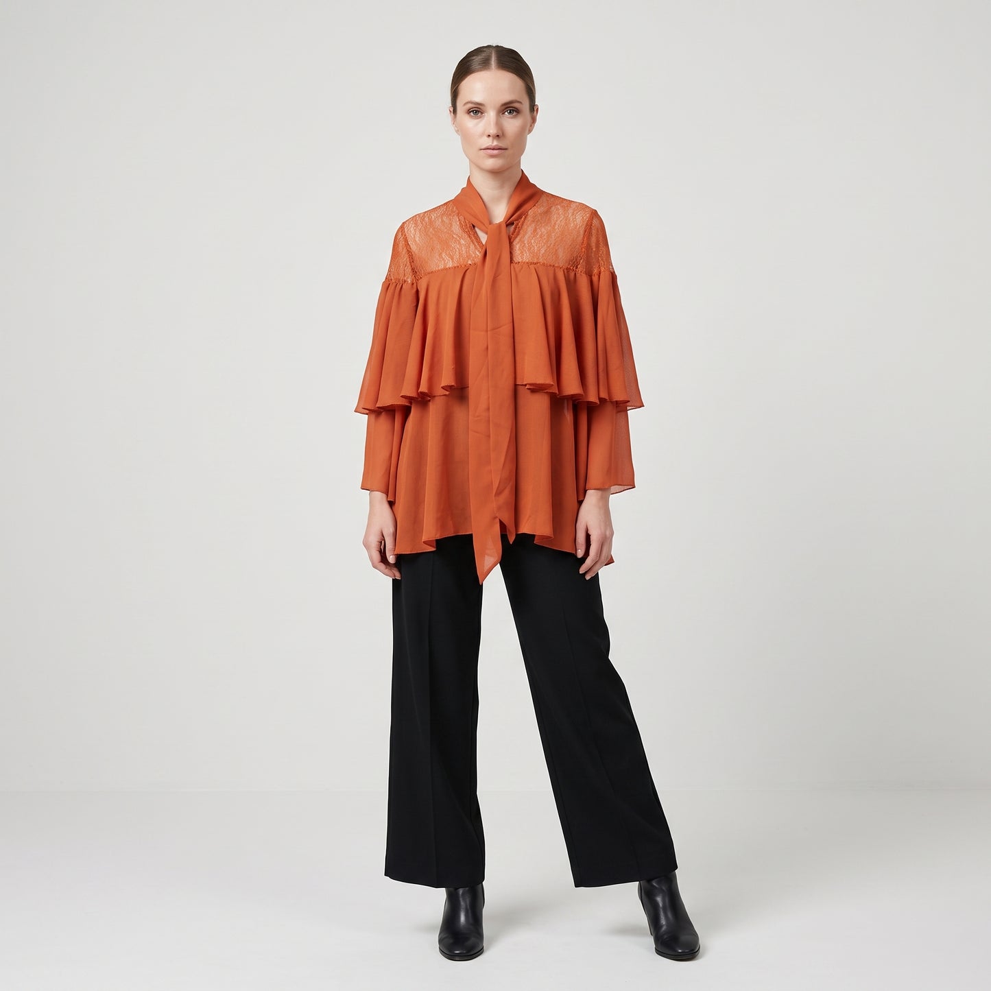 Rust Lace Tiered Ruffle Blouse