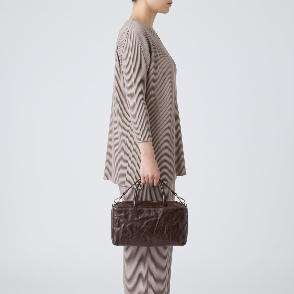 Crinkled Leather Duffle Bag