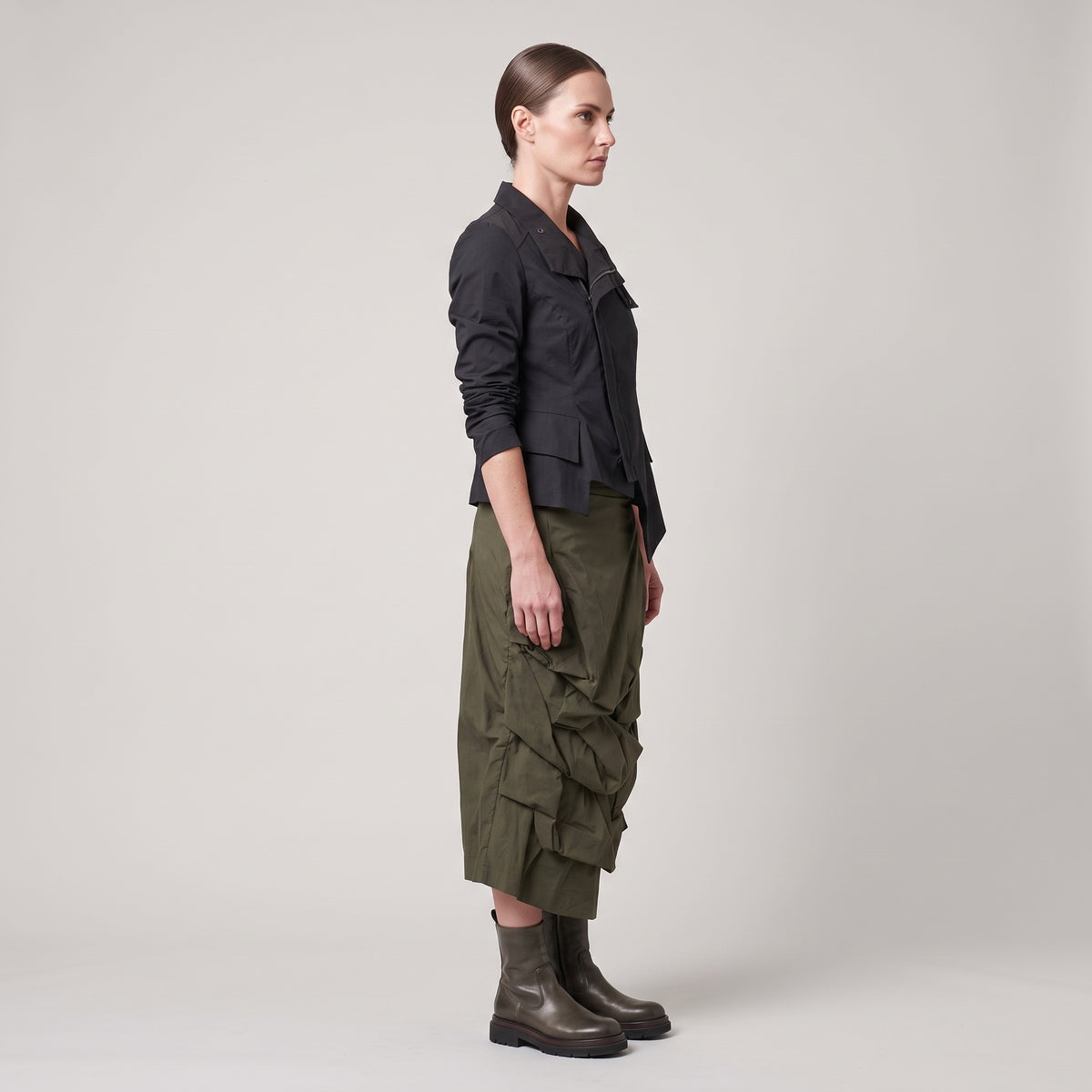 Asymmetric Drape Cotton Midi Skirt