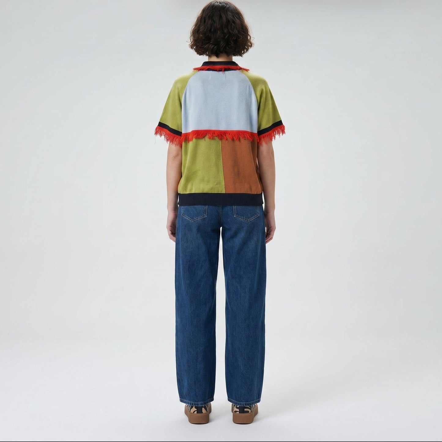 Colorblocked Fringe Knit Polo