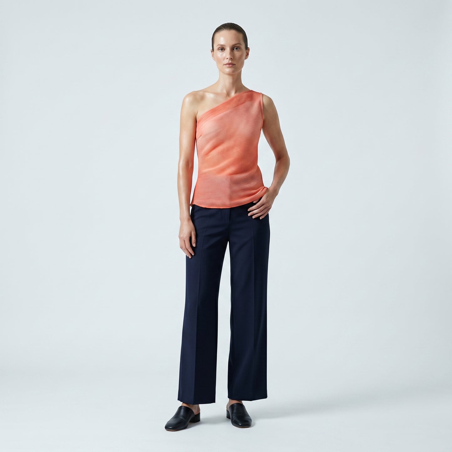 Asymmetrical Coral Ribbed Top