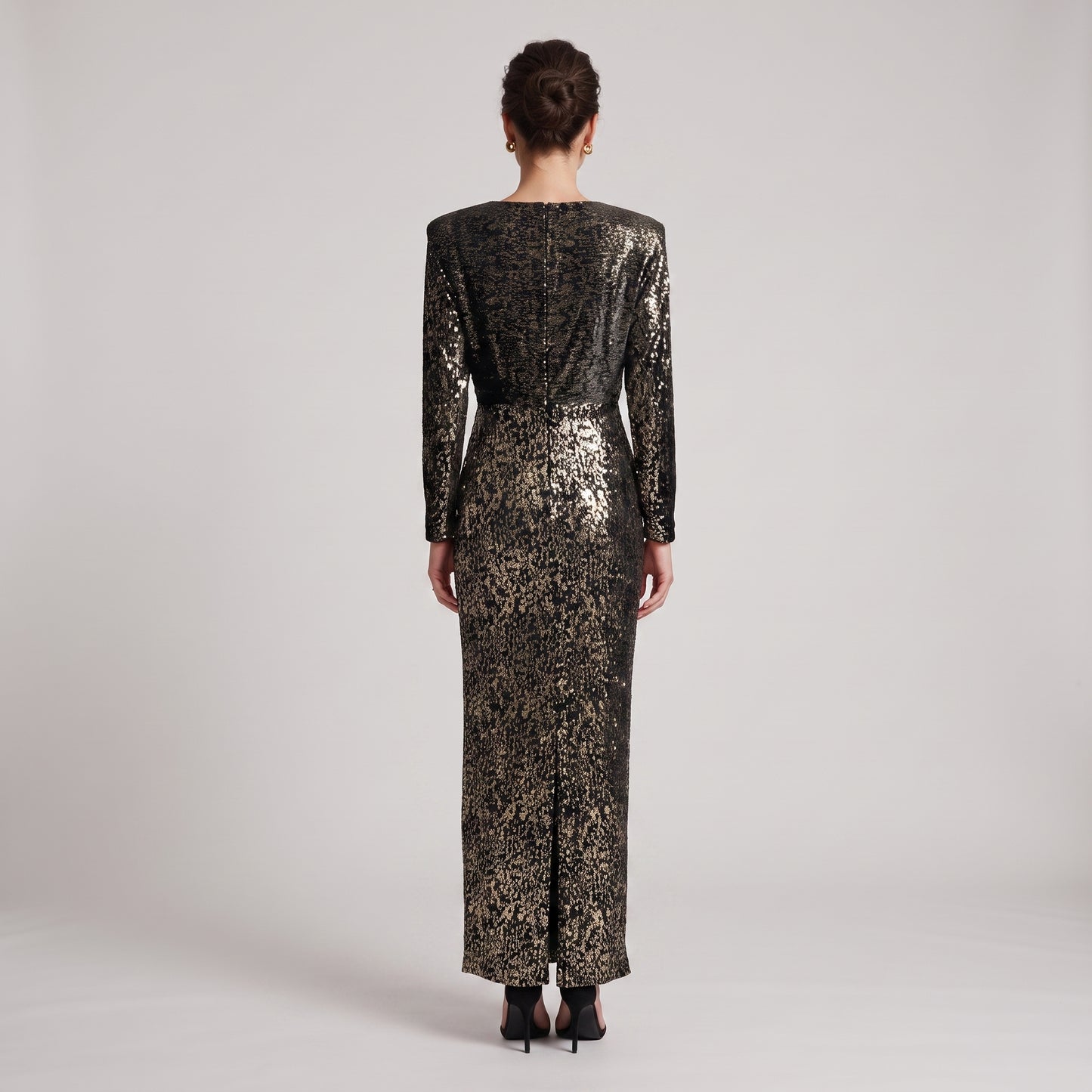 Metallic Printed Long Sleeve Dress