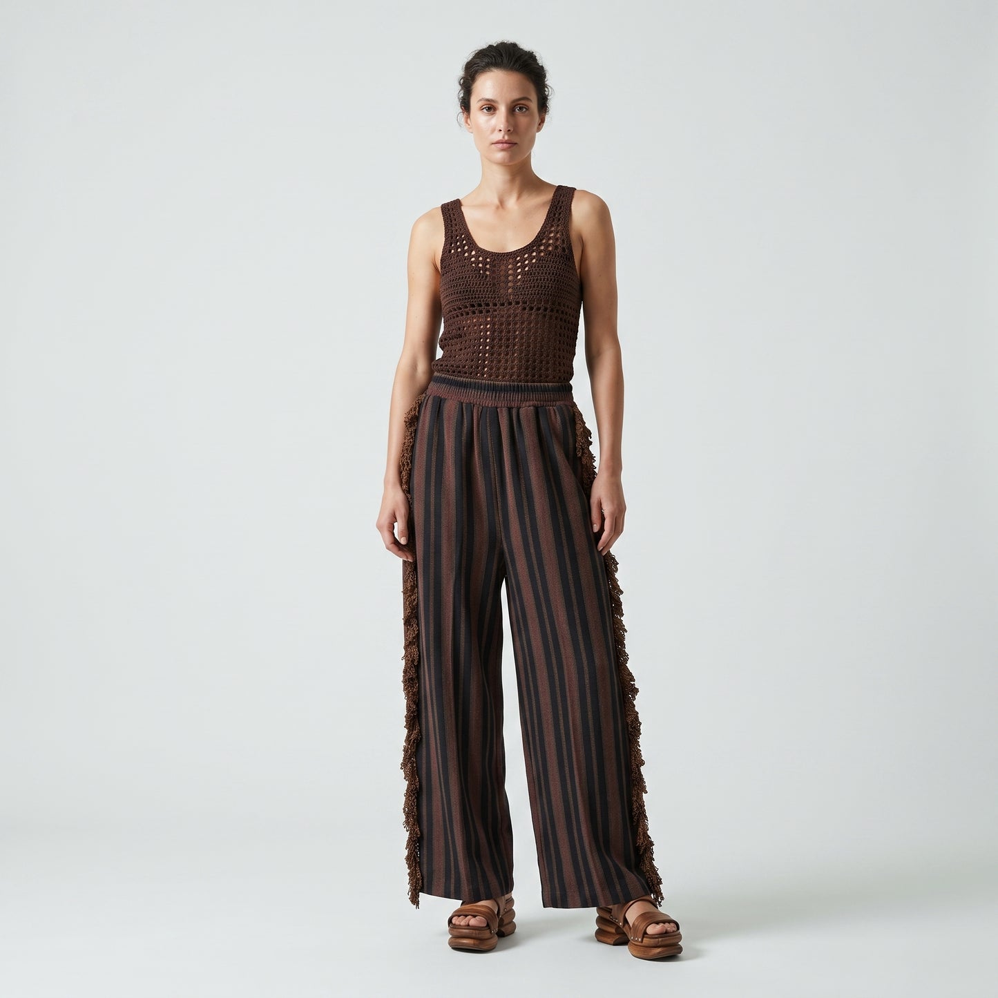 Striped Fringe Detail Trousers