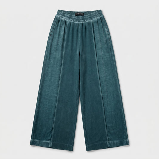 Teal Velvet Wide-Leg Trousers