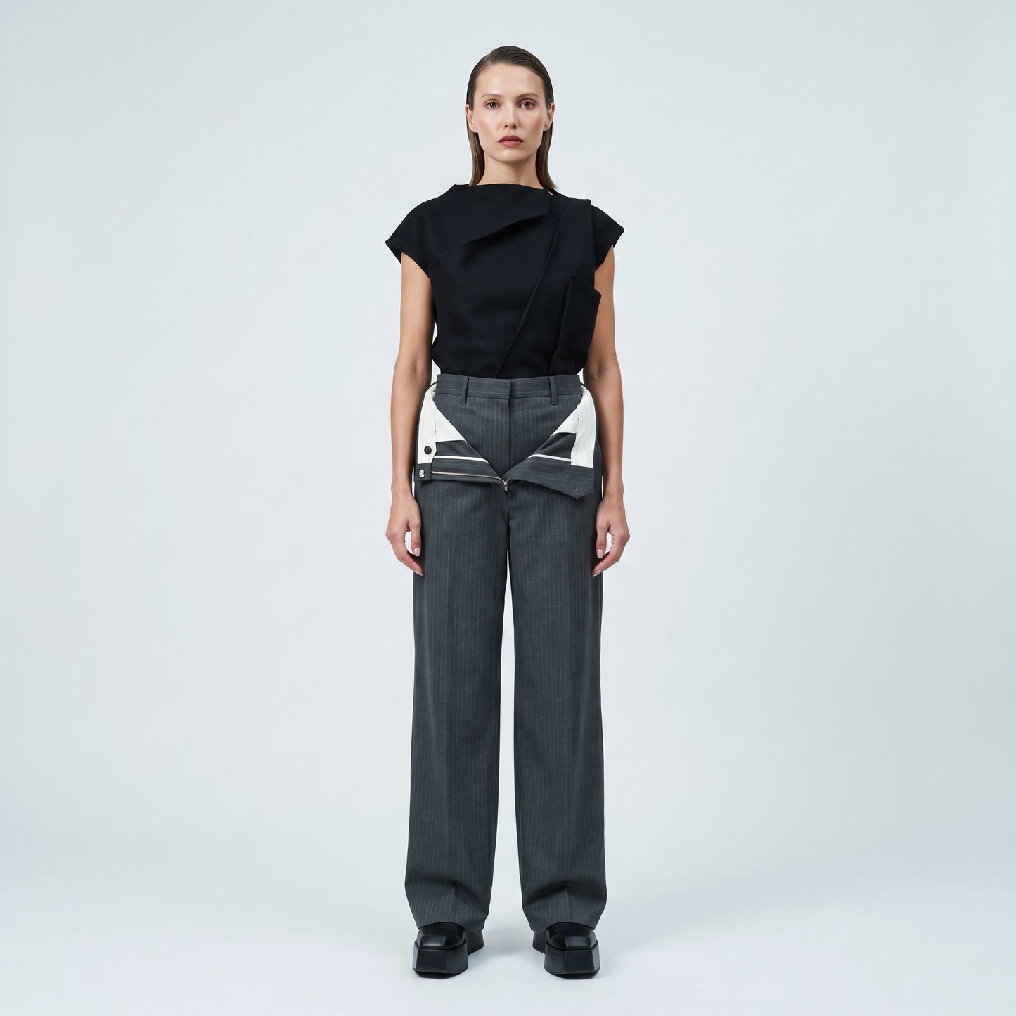 Tailored Pinstripe Wide Leg Trousers
