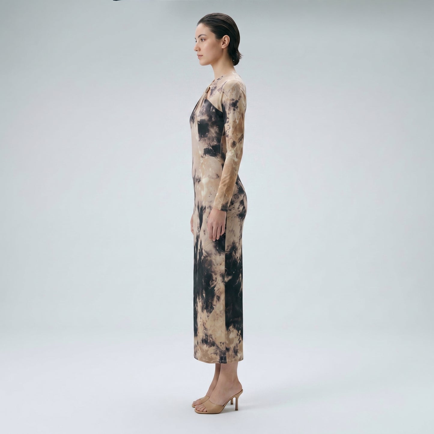 Abstract Print Cutout Midi Dress