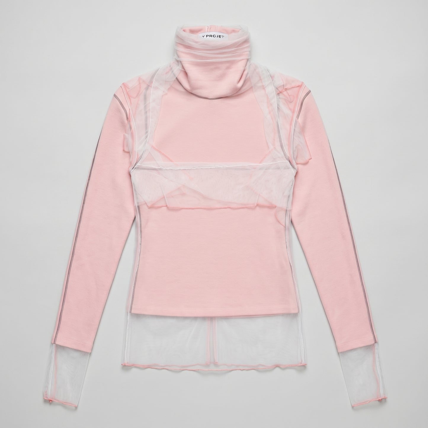 Layered Mesh Pink Turtleneck Top