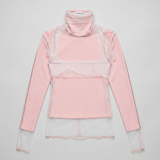 Layered Mesh Pink Turtleneck Top