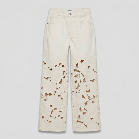 Floral Cutout Wide Leg Jeans