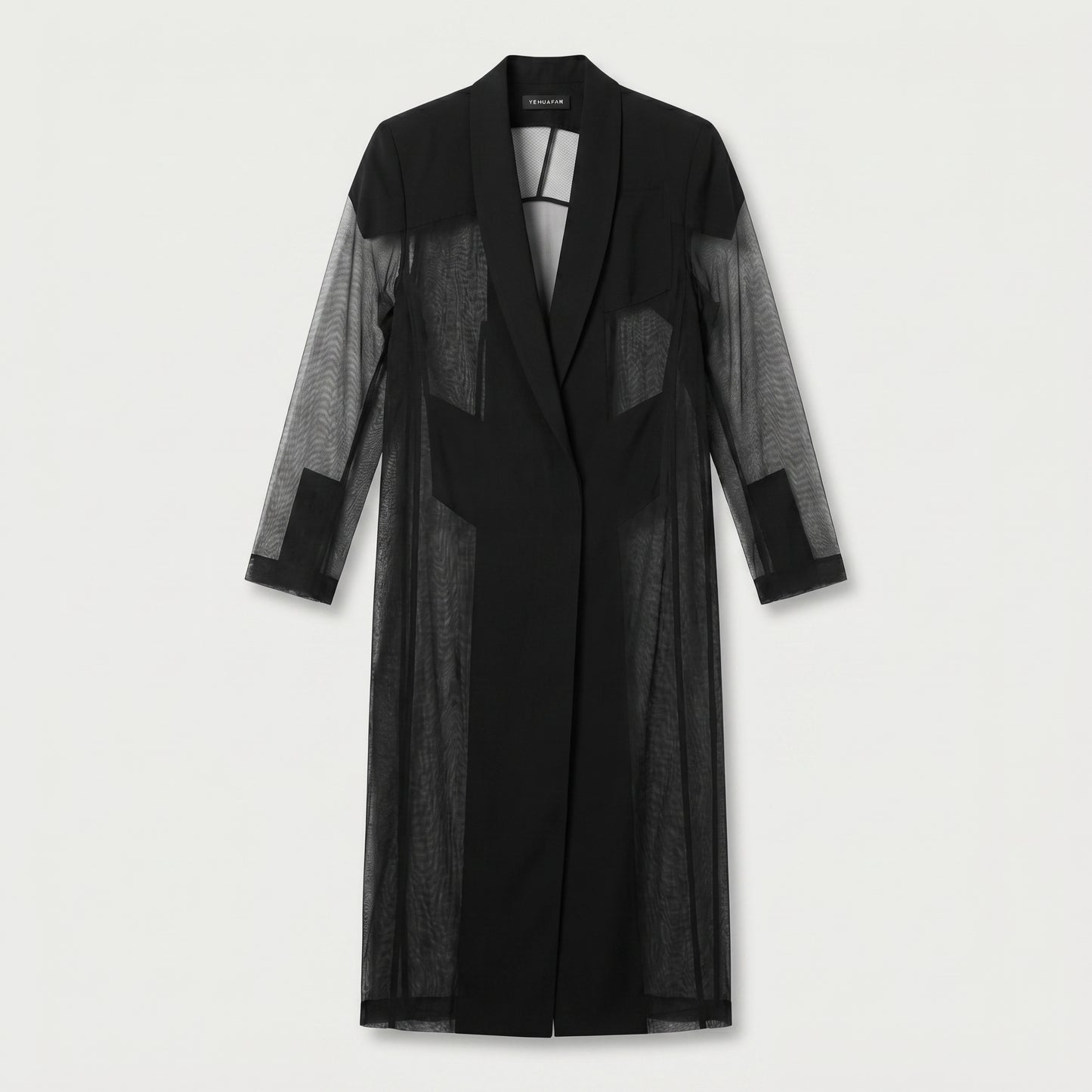 Sheer Panel Tailored Long Coat