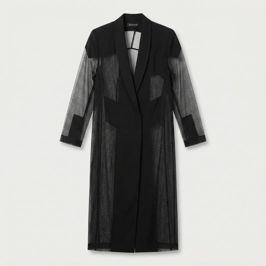 Sheer Panel Tailored Long Coat