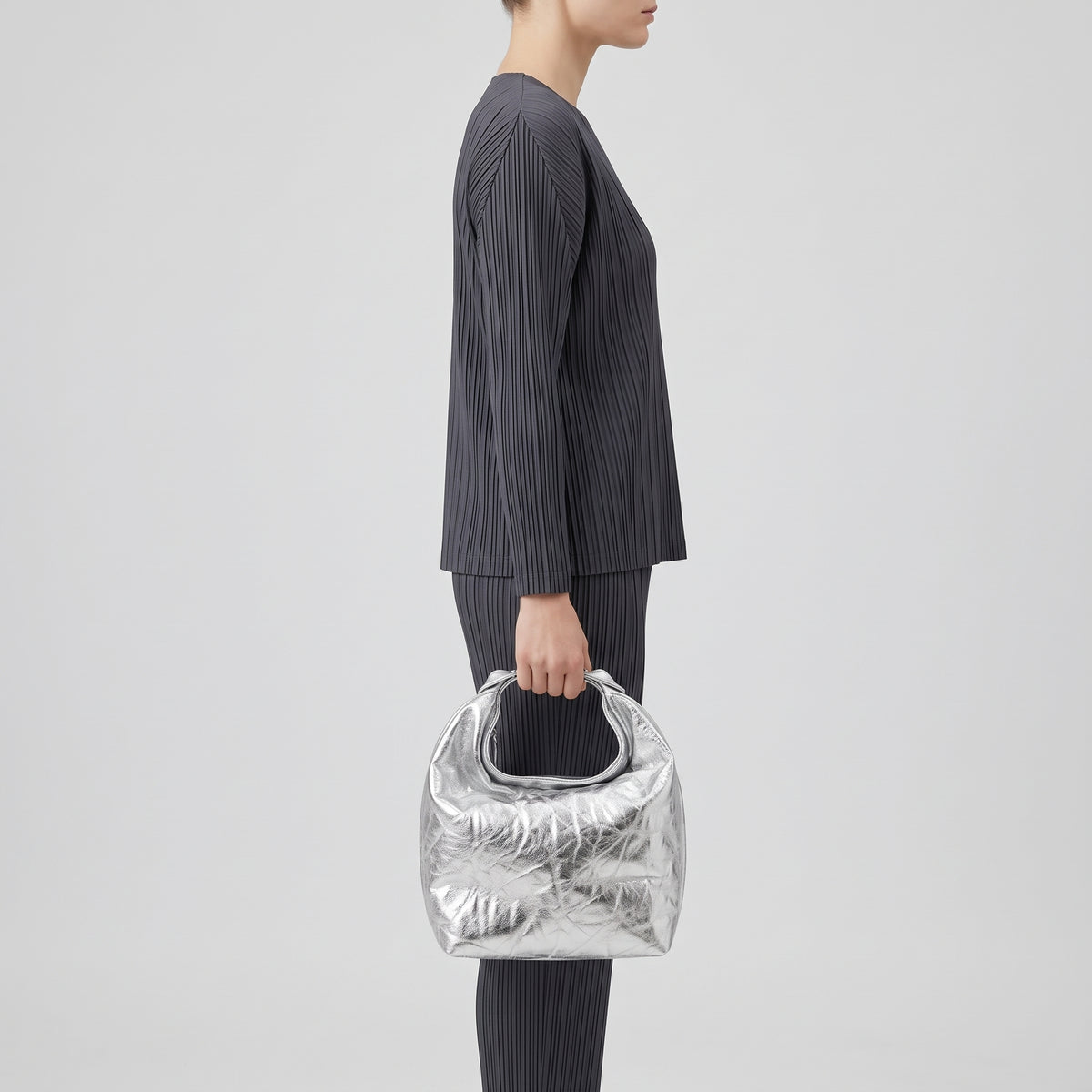 Metallic Silver Buckle Handbag