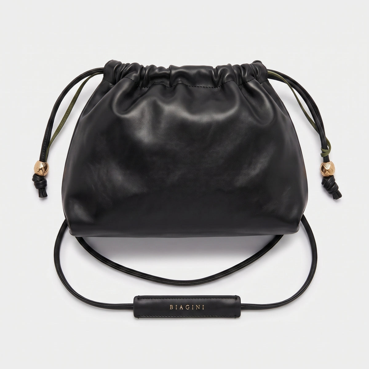 Ruched Leather Drawstring Crossbody Bag