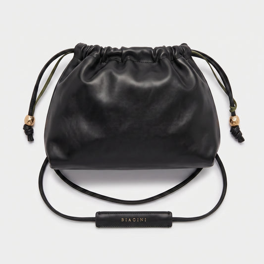 Ruched Leather Drawstring Crossbody Bag