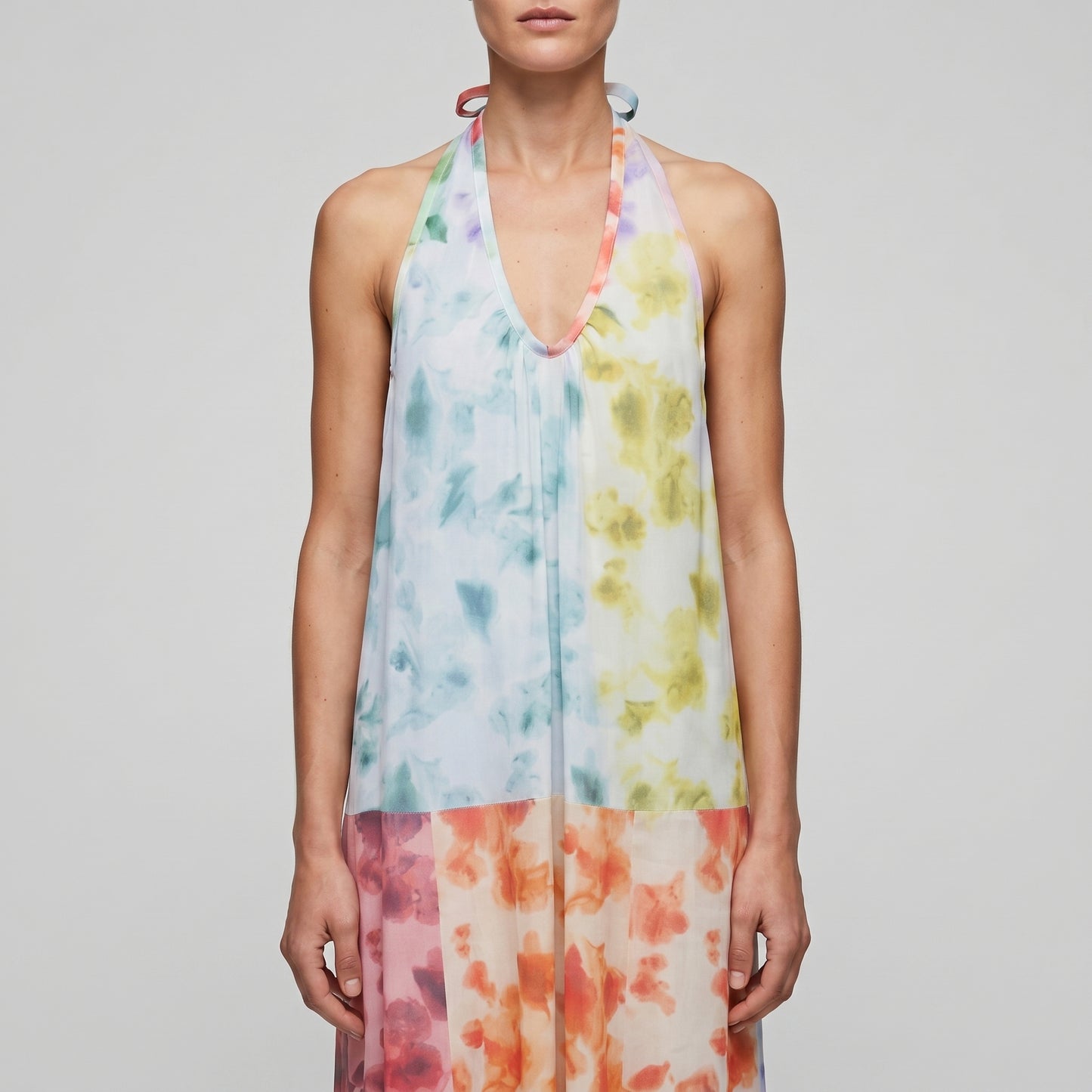 Floral Patchwork Halter Dress