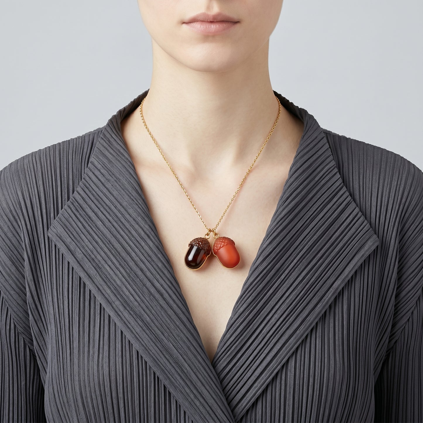 Dual Acorn Pendant Necklace