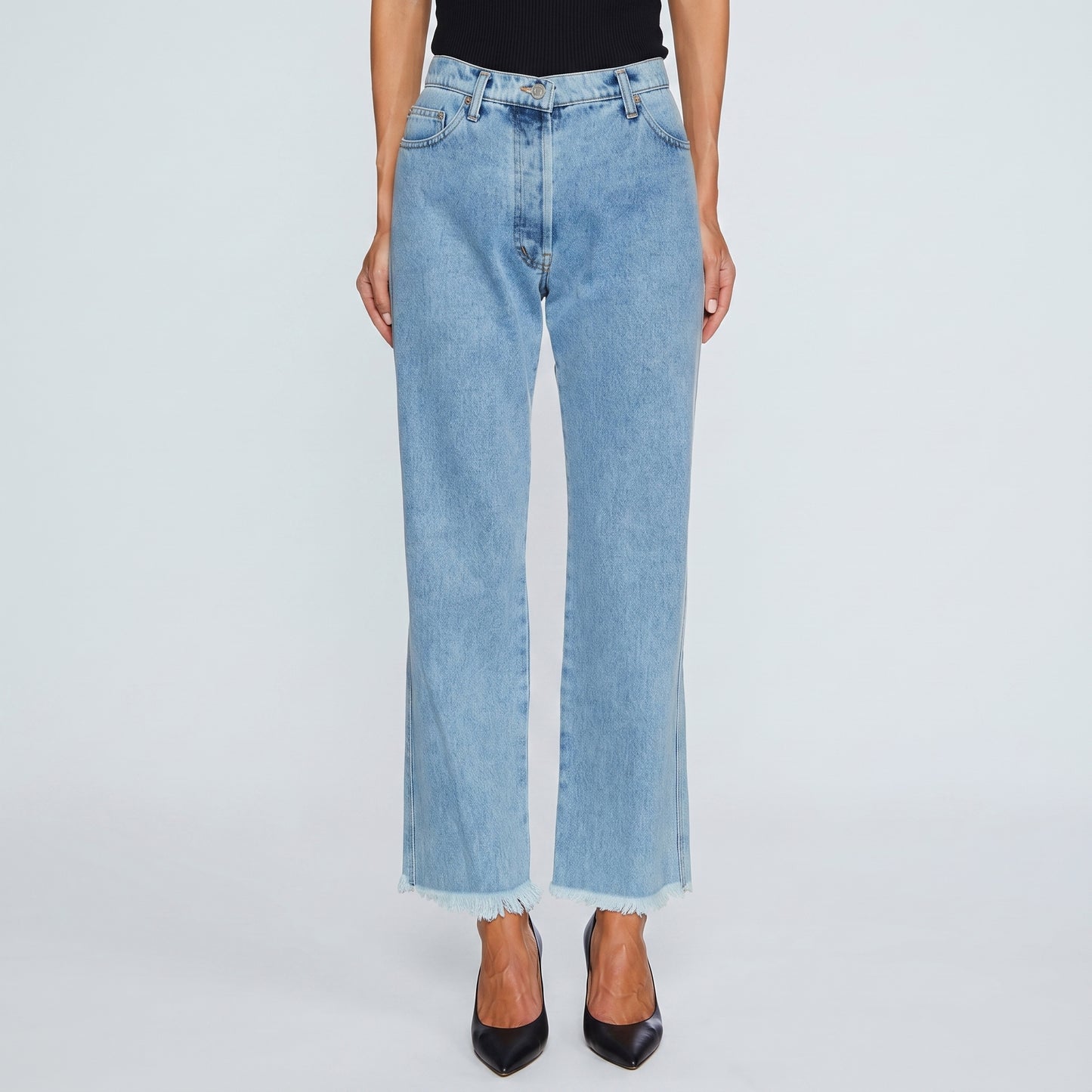 Light Wash Frayed Hem Jeans