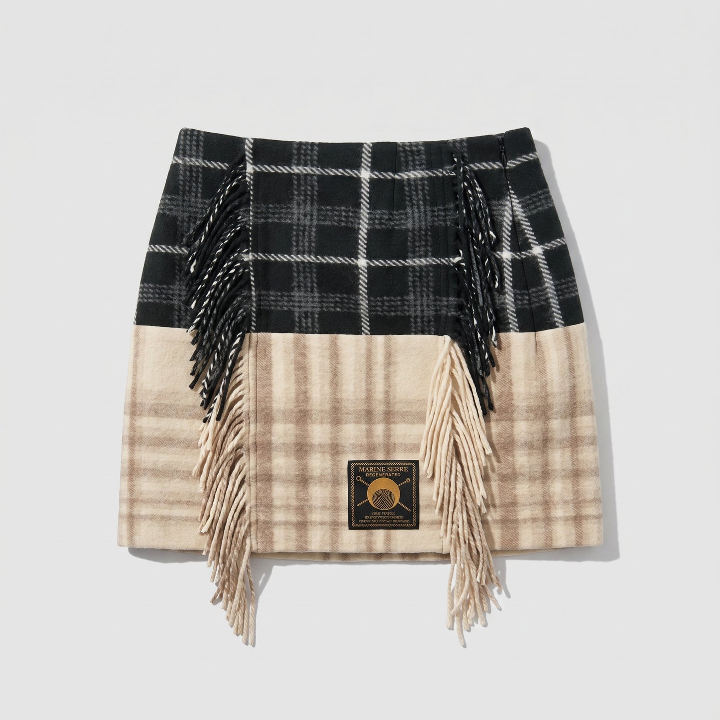 Fringed Plaid Mini Skirt