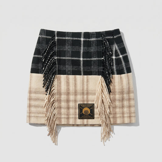 Fringed Plaid Mini Skirt