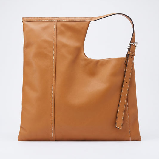 Geometric Tan Leather Shoulder Bag